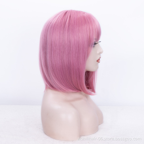 whosale cheap bob natural synthetic hair wigs for women hot sale pink color wig